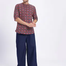 Anouk Rustic Ethnic Motifs Pure Cotton Band Collar Roll-Up Sleeves Straight Kurta image 5