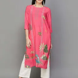 Melange by Lifestyle Fuchsia Printed Straight Kurta image 1
