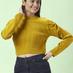 People by Pantaloons Mustard Self Pattern Sweater image 1