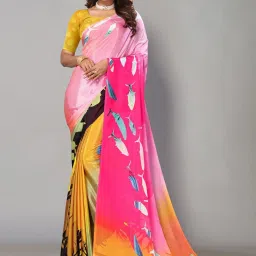 Satrani Multicolored Printed Saree With Unstitched Blouse image 1