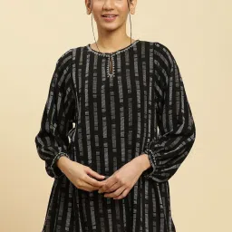 W Black Striped A Line Kurti image 1