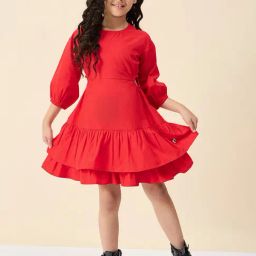 StyloBug Girls Red Cotton Regular Fit Dress-picture-1