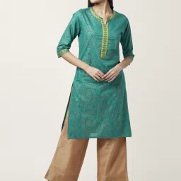 Rangmanch by Pantaloons Green Cotton Printed Straight Kurta image 1