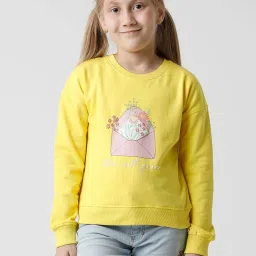 Kate & Oscar Kids Yellow Cotton Printed Full Sleeves Sweatshirt image 1
