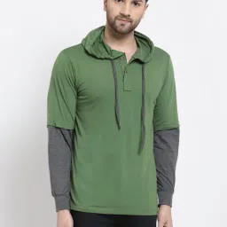 Kalt Green & Grey Regular Fit Hooded Sweatshirt image 1