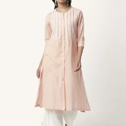 Rangmanch by Pantaloons Peach Cotton Embroidered A Line Kurta image 1