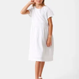 Kate & Oscar Kids White Cotton Regular Fit Dress image 1