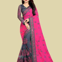APNISHA Pink Embroidered Saree With Blouse image 1