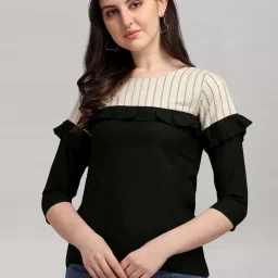 SELVIA Black & Beige Printed Top image 1