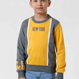 Kate & Oscar Kids Yellow & Grey Cotton Color Block Full Sleeves Sweatshirt image 1