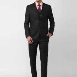 Van Heusen Black Slim Fit Checks Three Piece Suit image 1