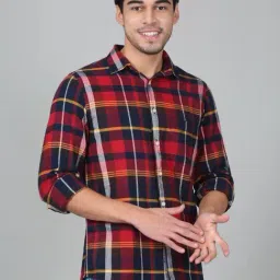 Cantabil Red Cotton Regular Fit Checks Shirt image 4