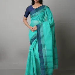 Unnati Silks Turquoise Woven Saree With Blouse image 1