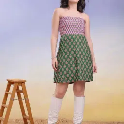 Purvaja Light Green Regular Fit Floral Print Dress-picture-18