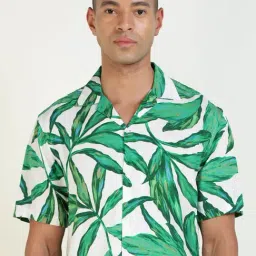 Hancock White and Green Relaxed Fit Printed Shirt image 4