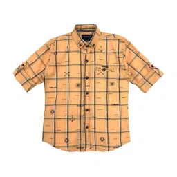 Cavio Kids Yellow Cotton Chequered Full Sleeves Shirt image 1