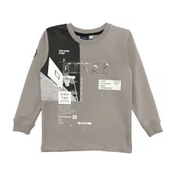 Cavio Kids Grey Printed Full Sleeves T-Shirt image 1