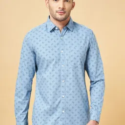 YU by Pantaloons Medium Blue Cotton Slim Fit Printed Shirt image 1