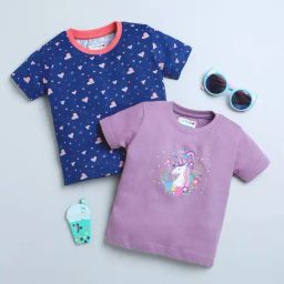 Bumzee Kids Navy & Mauve Printed T-Shirt (Pack Of 2)-picture-8