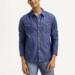 Levi's Blue Cotton Slim Fit Denim Shirt-image-88