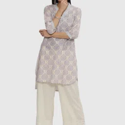 Biba Off-White Cotton Printed Straight Kurti image 1