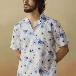 Andamen Blue Relaxed Fit Printed Shirt-image-96