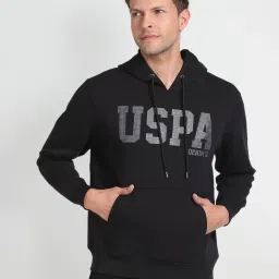 U.S. Polo Assn. Denim Co. Black Cotton Regular Fit Printed Hooded Sweatshirt image 1