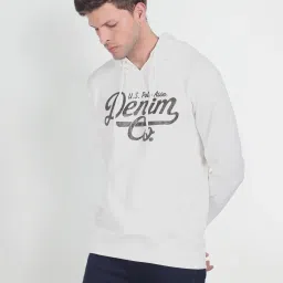 U.S. Polo Assn. Denim Co. White Cotton Regular Fit Printed Hooded Sweatshirt image 1