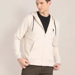 U.S. Polo Assn. Beige Cotton Regular Fit Hooded Sweatshirt image 1