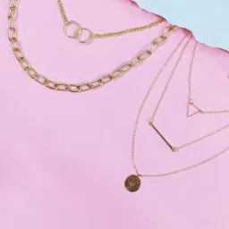 OOMPH Gold Link Chain Multi Layered Multi Strand Necklaces for Women - Set of 2 image 1