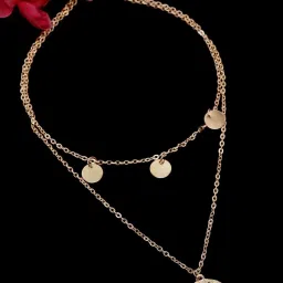 OOMPH Gold Tone Link Chain World Globe Medalion Multi Layer Necklace for Women image 1