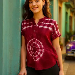 CORSICA Women Tie & Dye Mandarin Collar Top-image-79