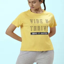 Ajile by Pantaloons Mustard Cotton Graphic Print Sport T-Shirt image 1