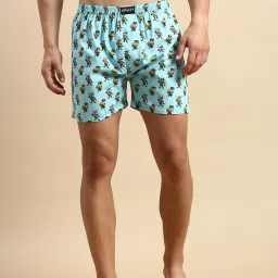 showoffff SHOWOFF Turquosie Blue Cotton Slim Fit Printed Boxers image 1