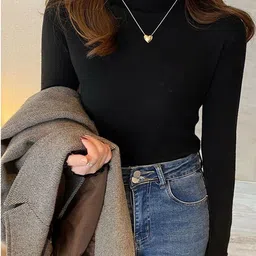 Outzidr Women Ribbed Scallop Hem Long Sleeve High Neck Top-image-48