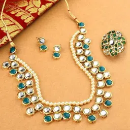 Zaveri Pearls Green Kundan Multi Layers Necklace Earring & Ring Set-ZPFK10778-image-59