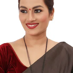 Knigght Angel Jewels Gold-Plated Kundan-Studded & Beaded Mangalsutra With Earrings-picture-12