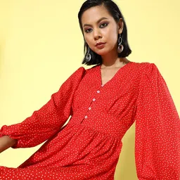 EVERYDAY by ANI Women Gorgeous Red Polka-Dotted Dress-image-68
