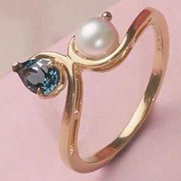 Mia by Tanishq Swirl Spark Pearl & Gold Ring-picture-13
