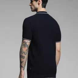 Jack & Jones Navy Cotton Regular Fit Textured Polo T-Shirt image 2