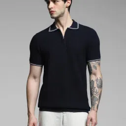 Jack & Jones Navy Cotton Regular Fit Textured Polo T-Shirt-picture-41