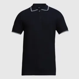 Jack & Jones Navy Cotton Regular Fit Textured Polo T-Shirt image 5