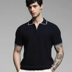 Jack & Jones Navy Cotton Regular Fit Textured Polo T-Shirt image 4