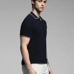 Jack & Jones Navy Cotton Regular Fit Textured Polo T-Shirt image 3