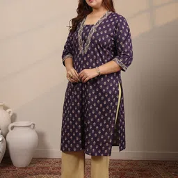EXTRA LOVE BY LIBAS Women Plus Size Ethnic Motifs Printed Gotta Patti Kurta image 5