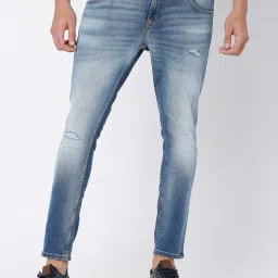 Spykar Blue Slim Fit Heavily Washed Jeans image 1
