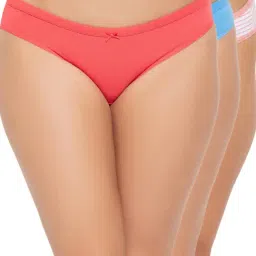 Clovia Blue & Red Cotton Bikini Panties - Pack Of 3-image-49