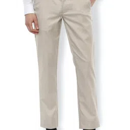 Van Heusen Beige Cotton Slim Fit Flat Front Trousers image 1