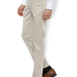 Van Heusen Beige Cotton Slim Fit Flat Front Trousers image 3