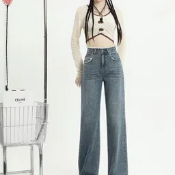 KPOP Women Regular Fit Mid-Rise Light Fade Jeans image 4